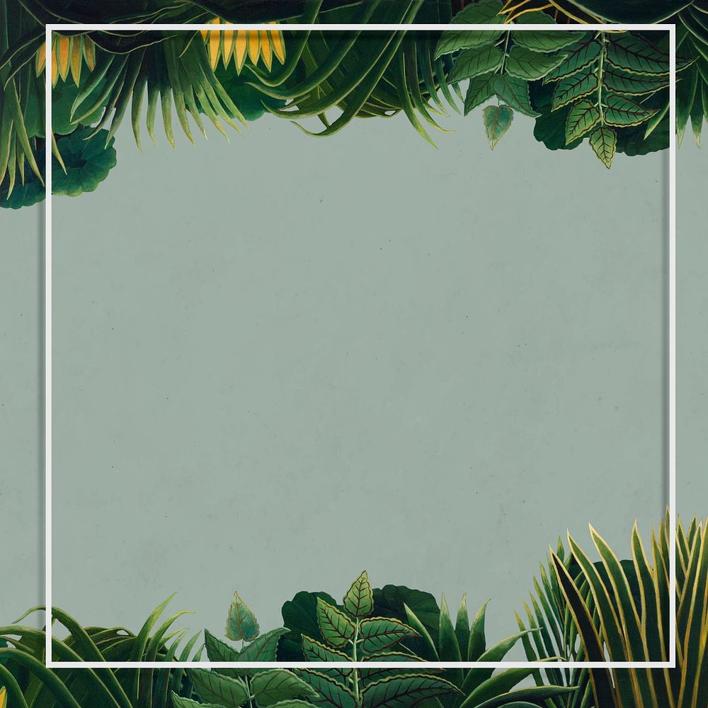 Tropical frame psd famous painting, exotic leaves, remixed from artworks by Henri Rousseau