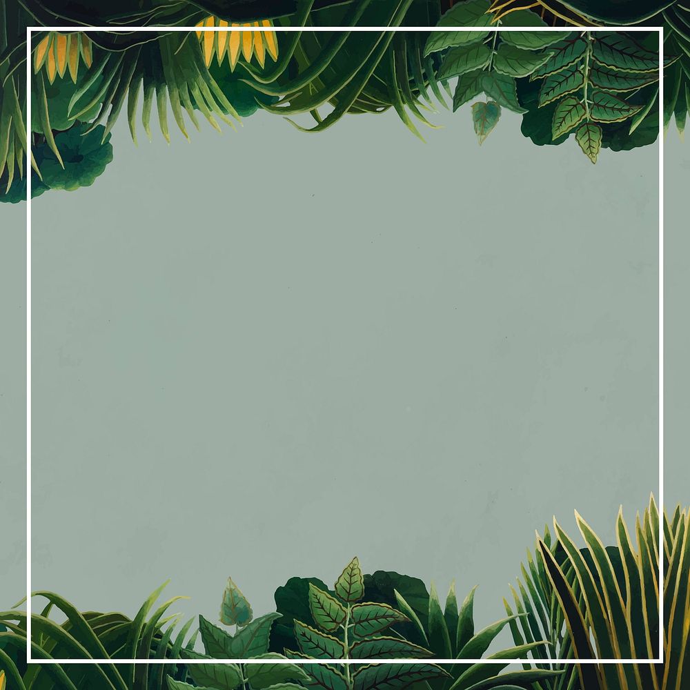 Tropical frame vector famous painting, exotic leaves, remixed from artworks by Henri Rousseau