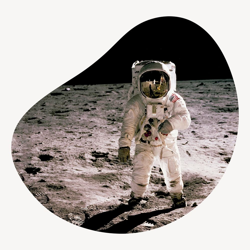 Astronaut on the moon blob shape badge, space photo