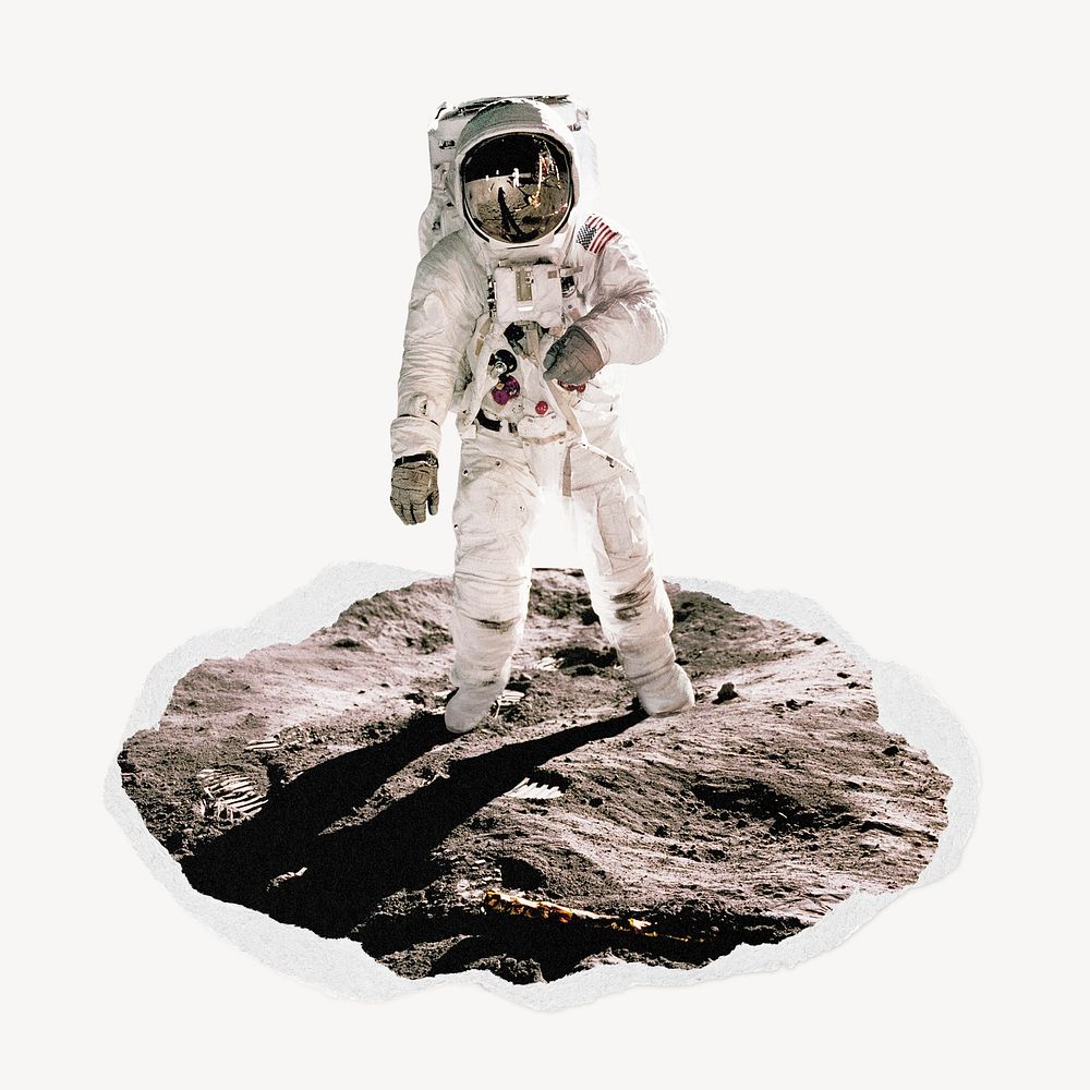 Astronaut ripped paper badge, mission to the moon photo