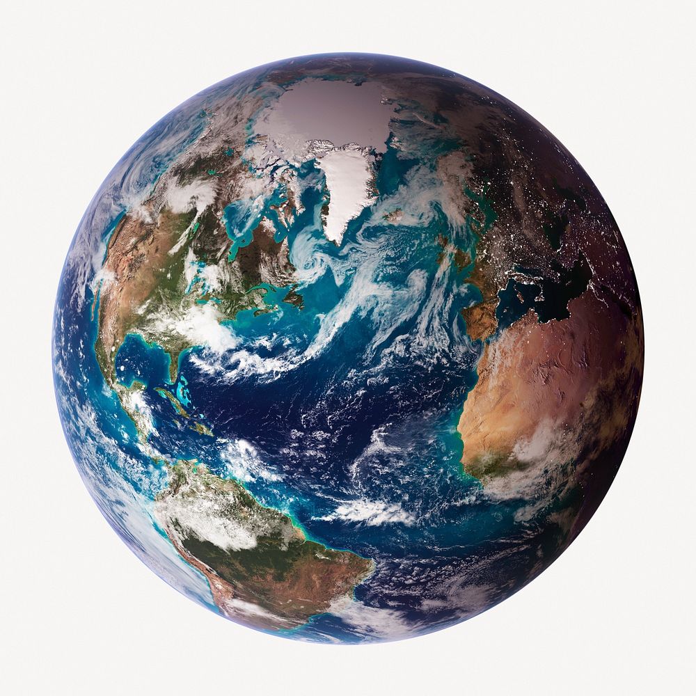 Earth, globe clipart, planet surface on off white