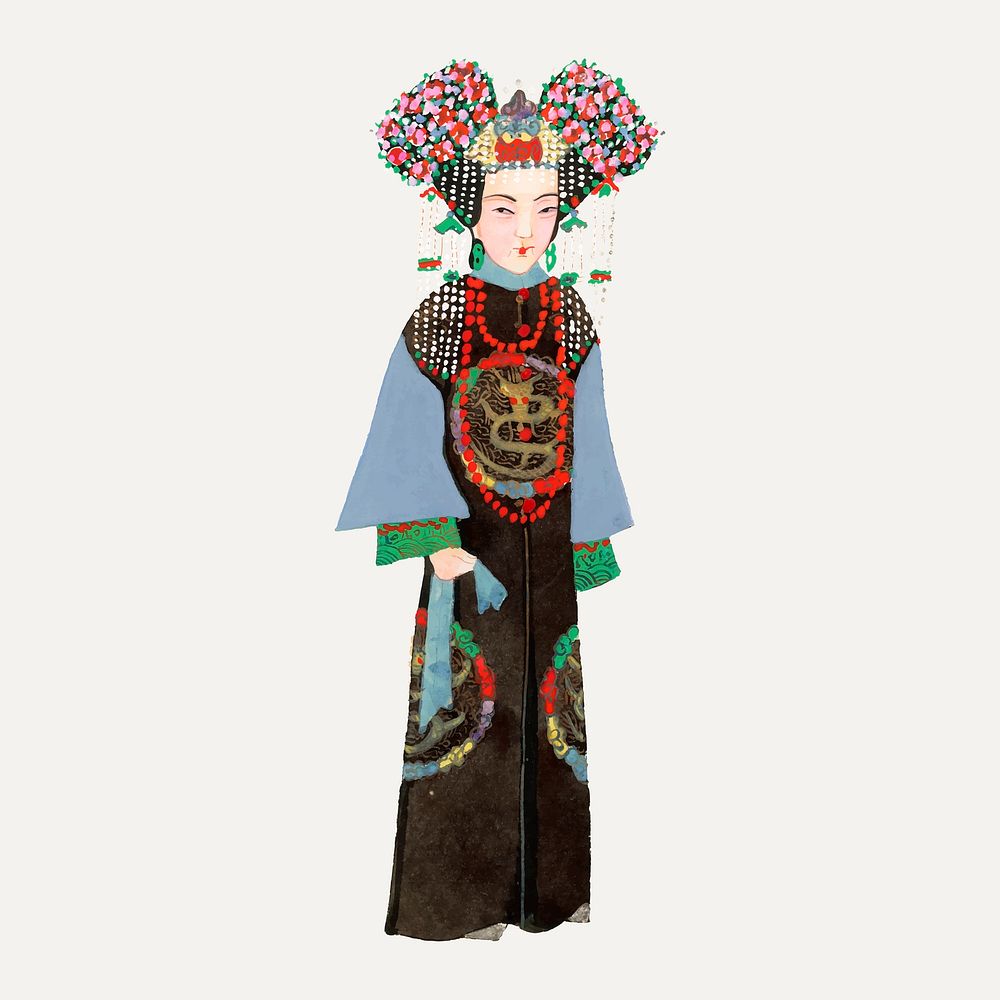 Chinese Empress costume, Manchu dynasty traditional illustration vector