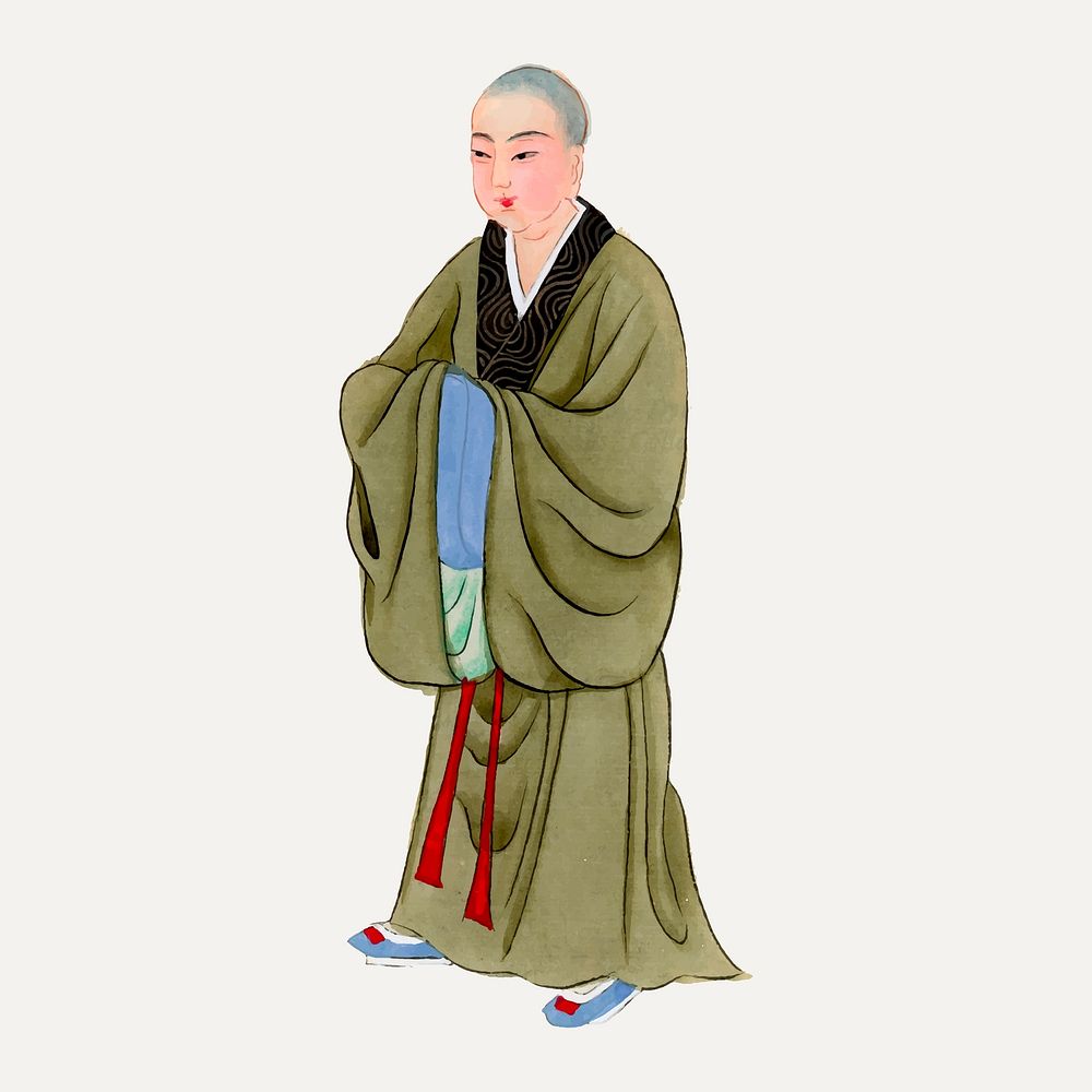 Buddhist monk costume, Chinese ancient illustration vector