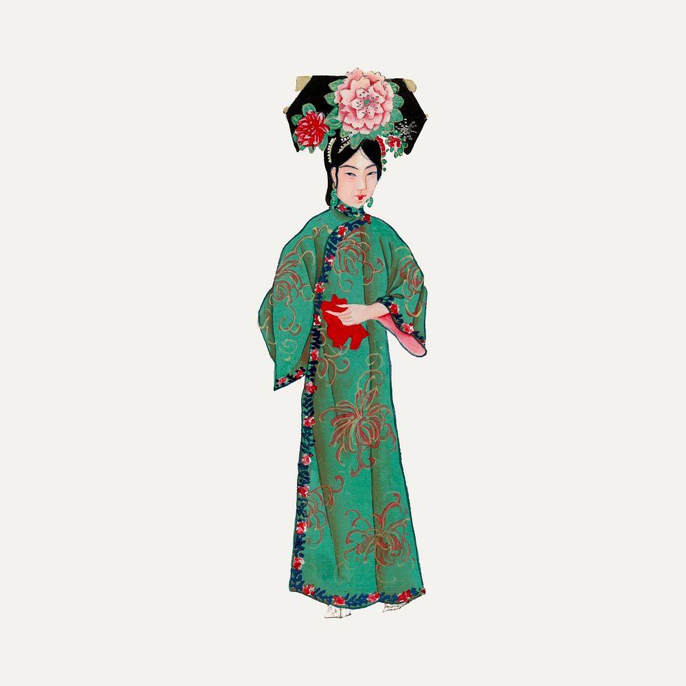 Lady in modern Manchu costume illustration vector