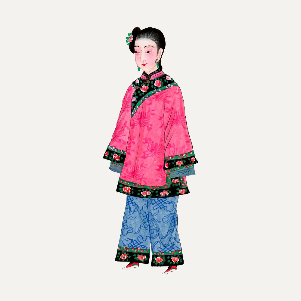 Chinese woman in coat illustration vector