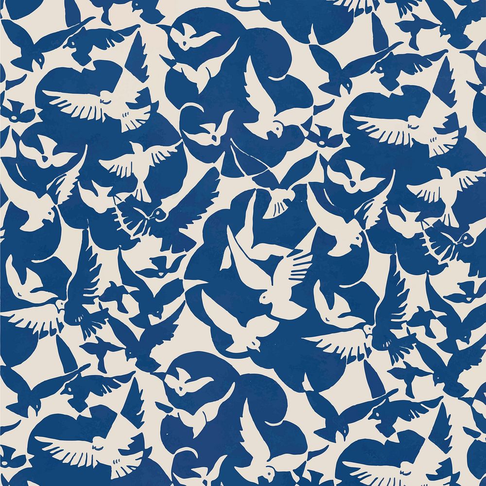 Blue bird pattern background vector, remixed from artworks collection
