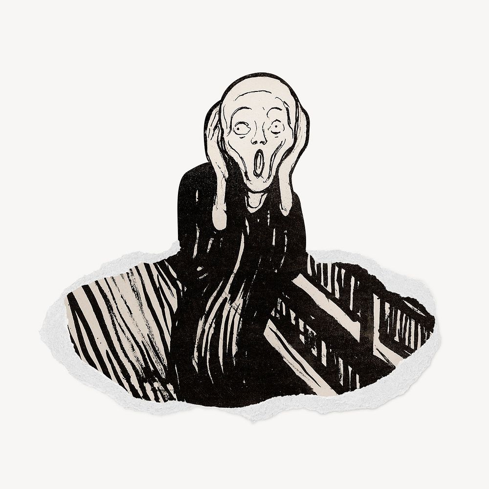 The Scream ripped paper badge, famous painting photo, remixed by rawpixel 