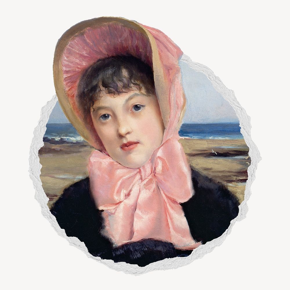 The Pink Capeline ripped paper badge, Jacques-Emile Blanche's famous painting remixed by rawpixel