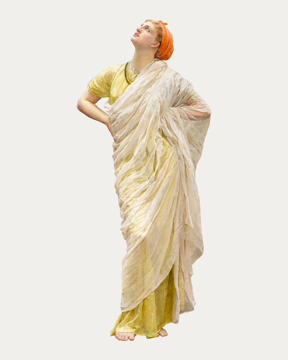 Vintage woman in yellow dress sticker vector, remixed from the artworks by Albert Joseph Moore