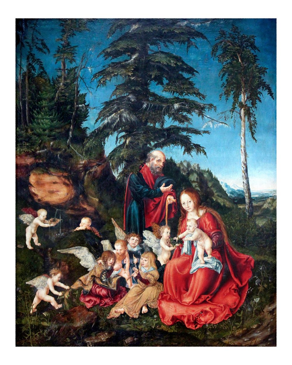 Lucas Cranach art print, vintage The Rest on the Flight into Egypt, Renaissance painting