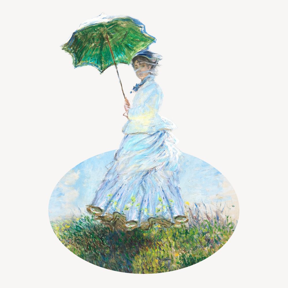 Woman with a Parasol oval shape badge, Claude Monet painting