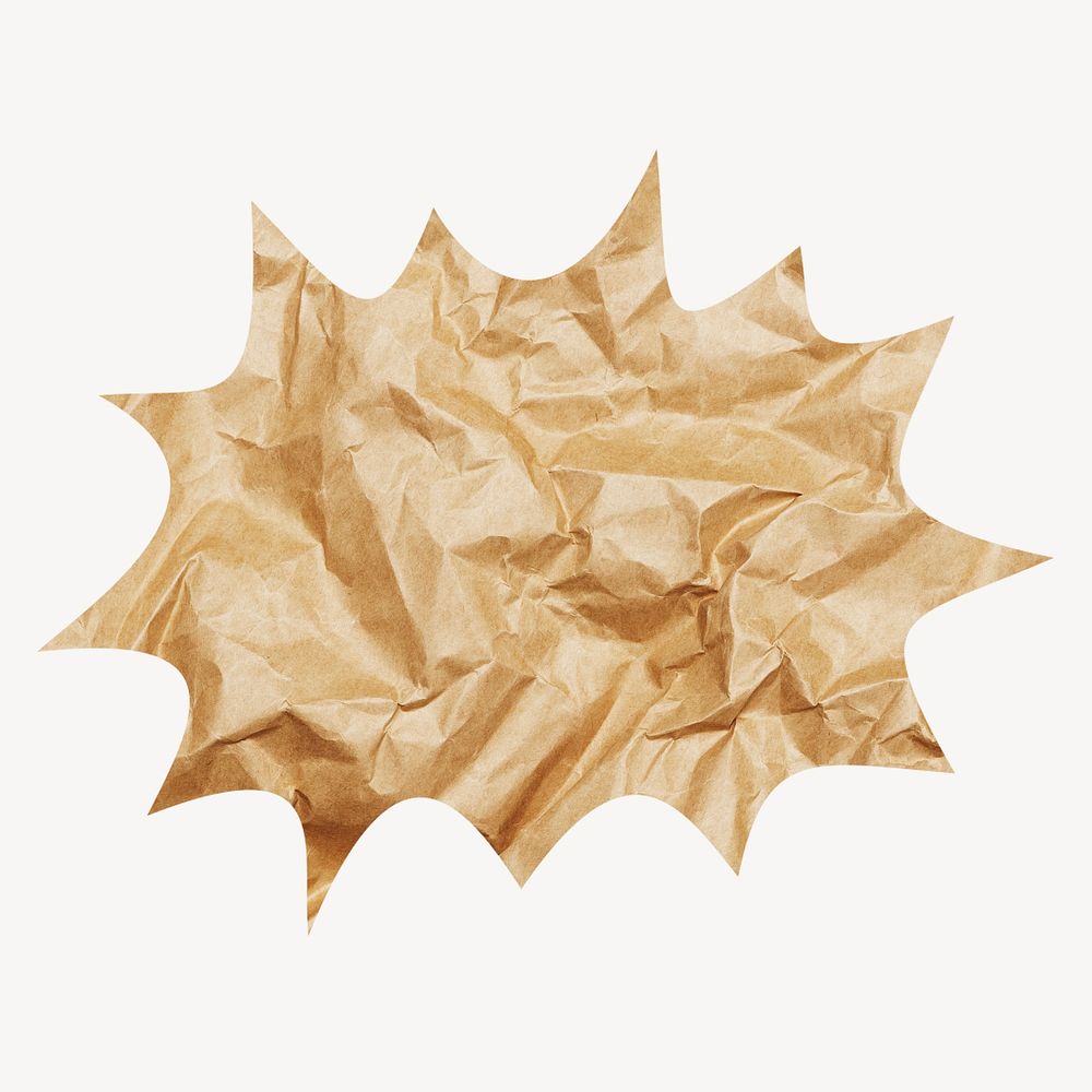 Crumpled paper bang  shape badge, texture photo 