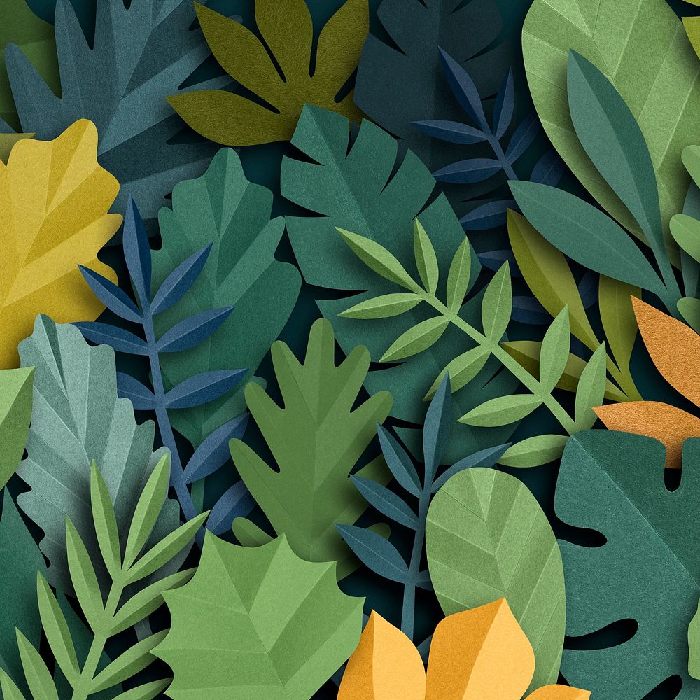 Green leaf background in paper craft style