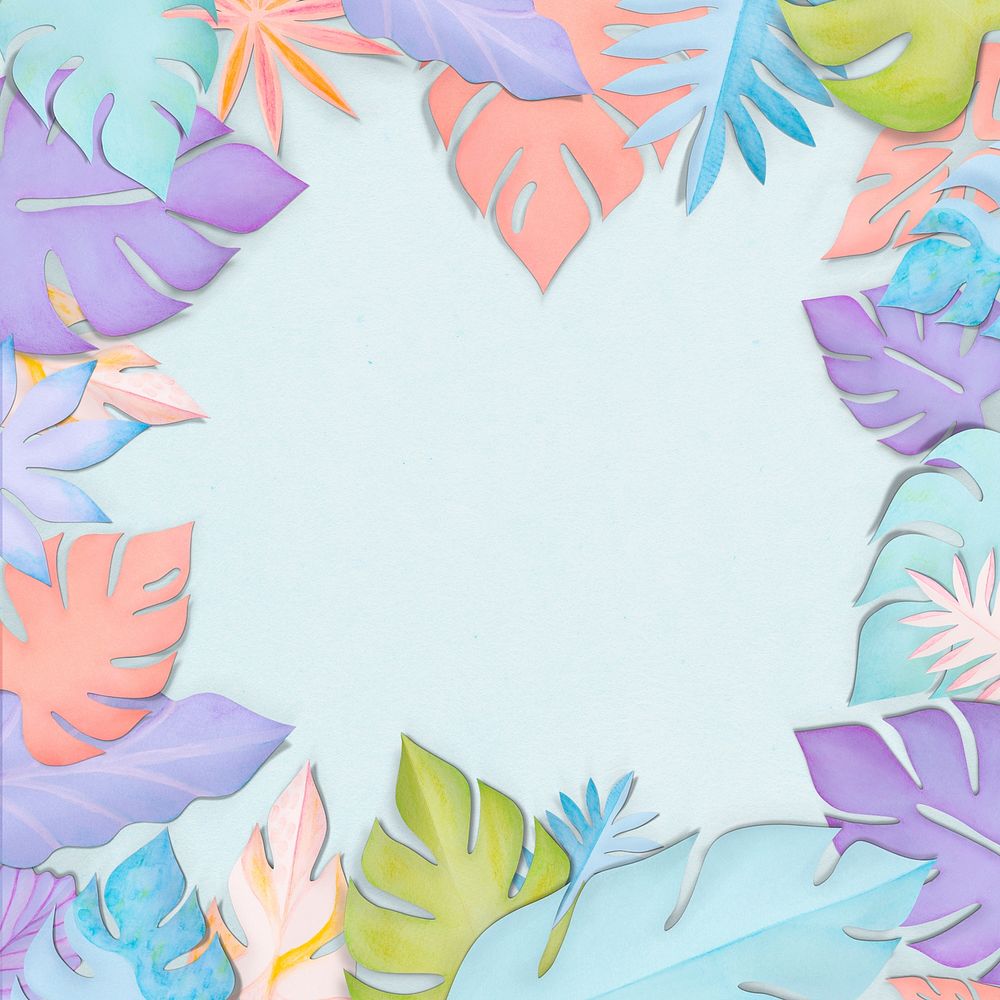 Pastel monstera leaf frame psd in paper craft style