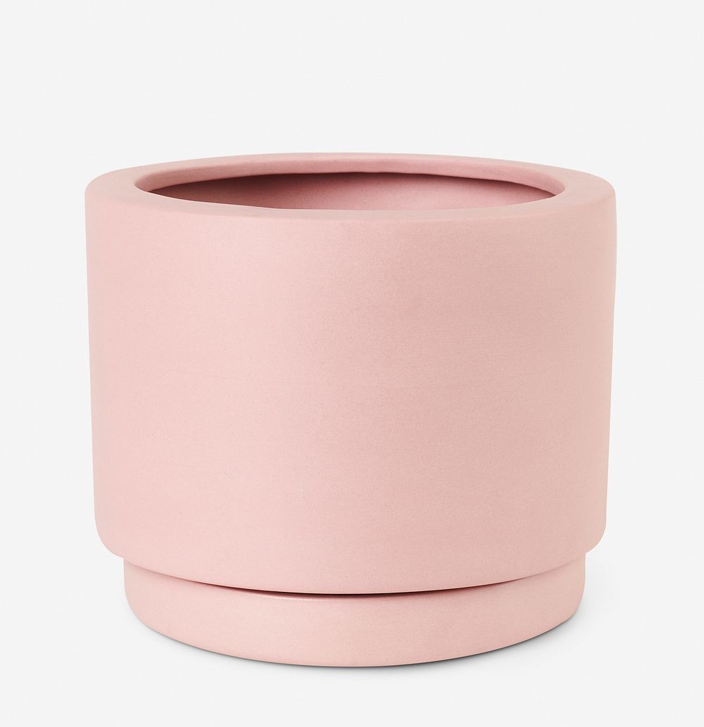 Pink ceramic plant pot with saucer