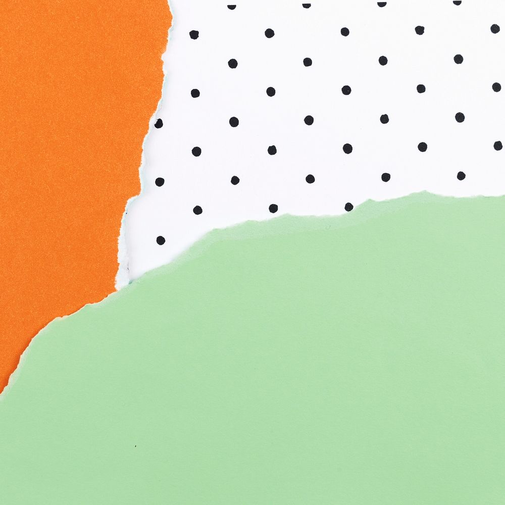 Paper collage background with green and orange 