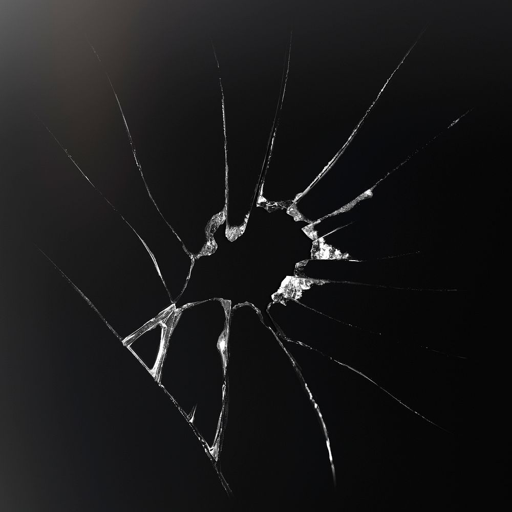 Cracked glass psd on black background