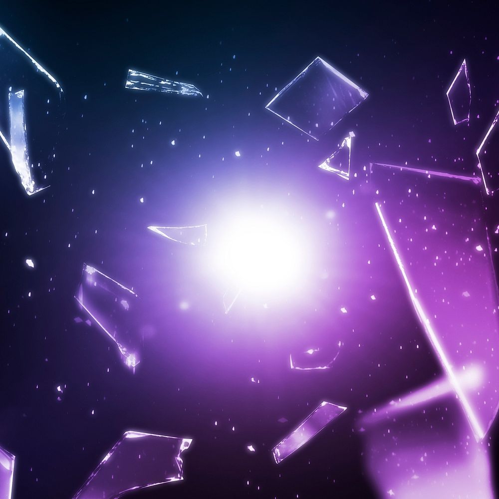 Purple shattered glass in space background with design space