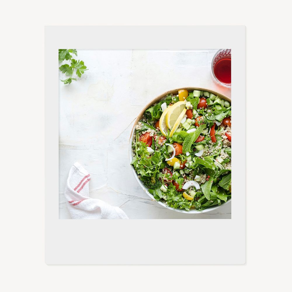 Salad bowl instant photo, healthy food image