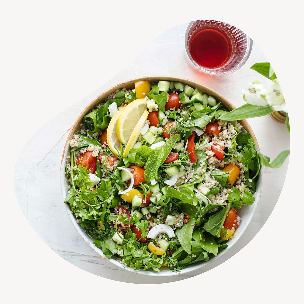 Salad bowl blob shape badge, healthy food photo