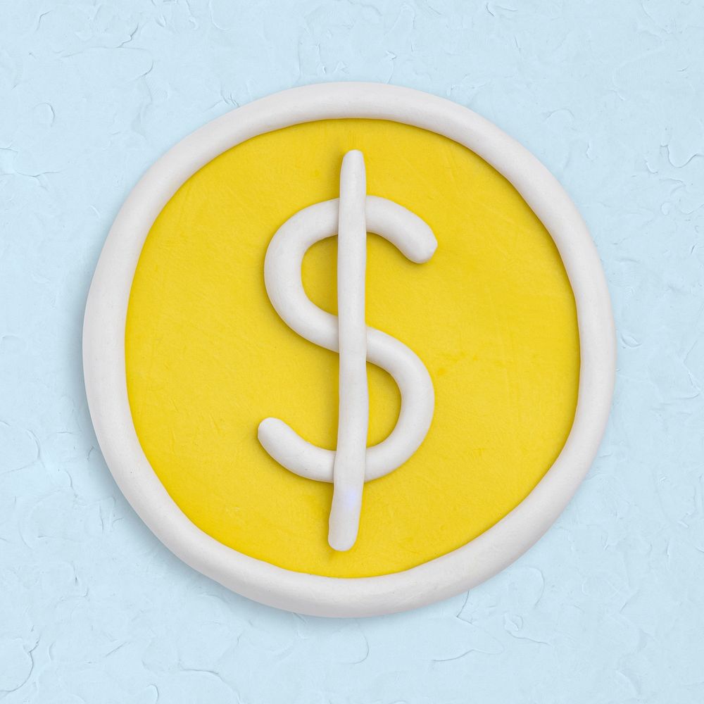 Dollar coin clay icon psd cute handmade finance creative craft graphic