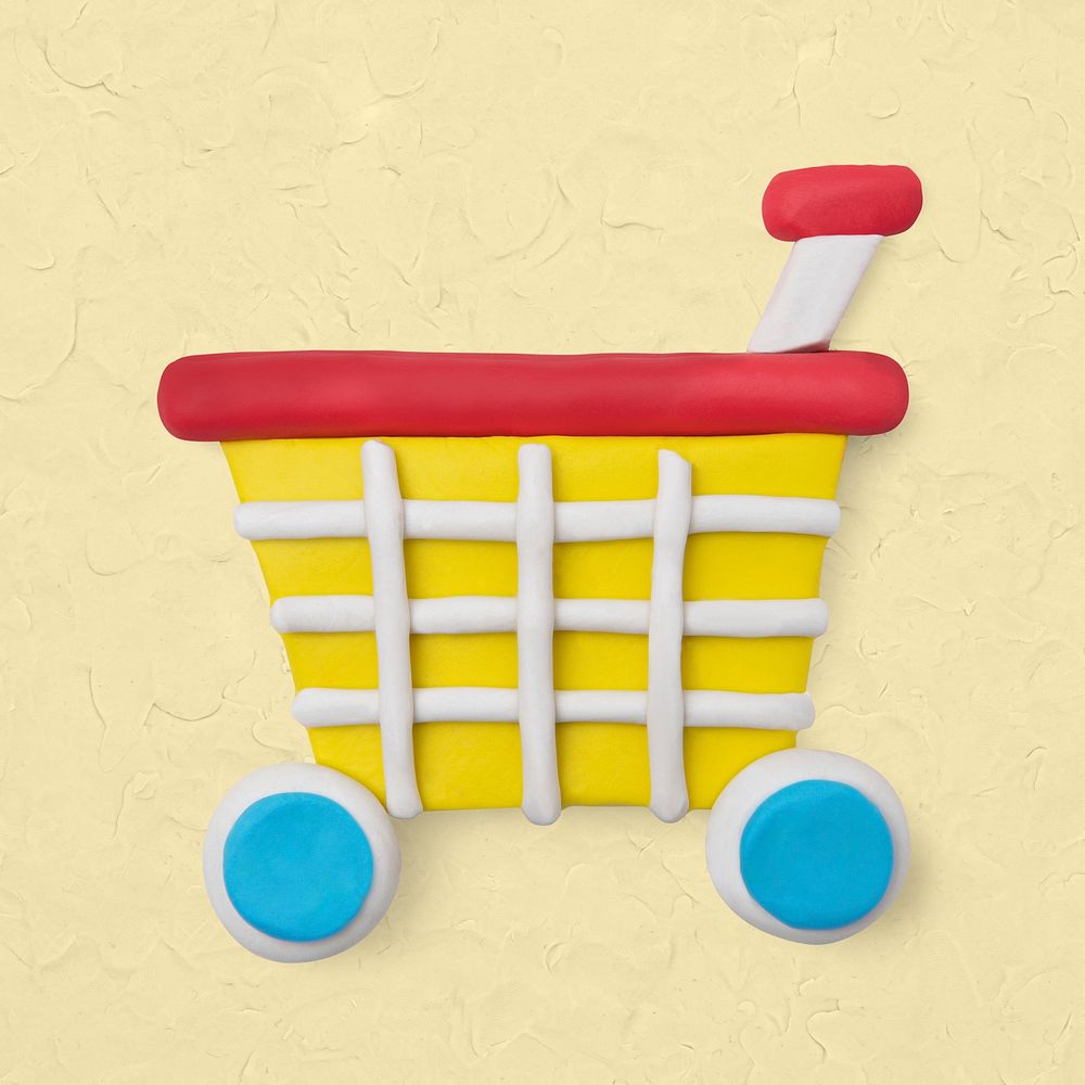 Shopping cart clay icon cute handmade marketing creative craft graphic