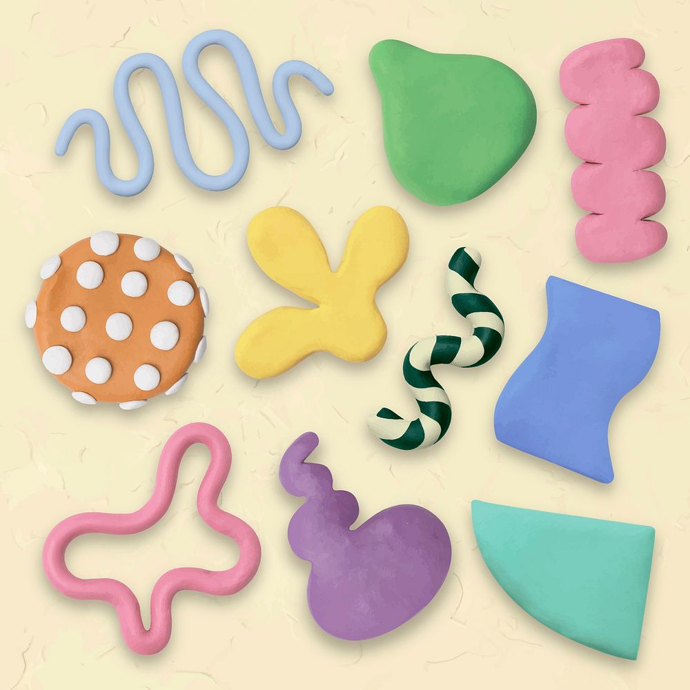 Abstract shape clay craft vector textured colorful DIY creative art set