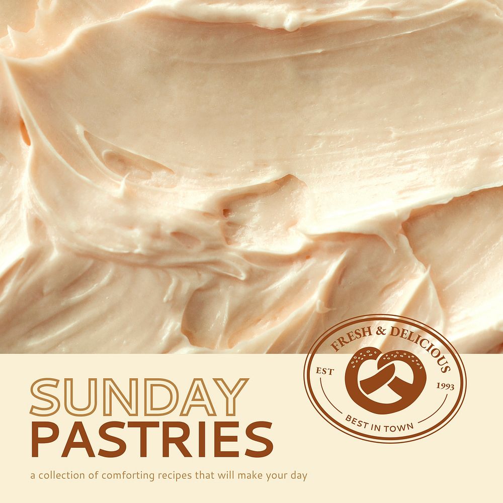 Pastries template vector with cream frosting texture for social media