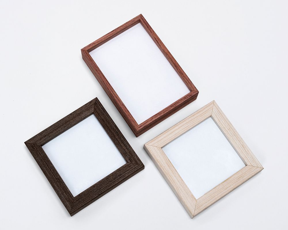 Wooden picture frames flat lay home decor