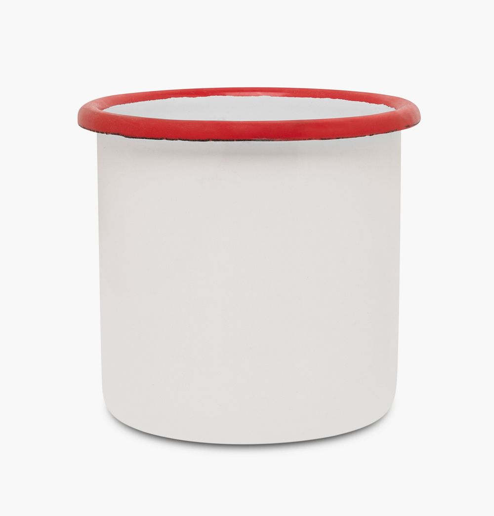 Retro enamel plant pot psd mockup in white and red