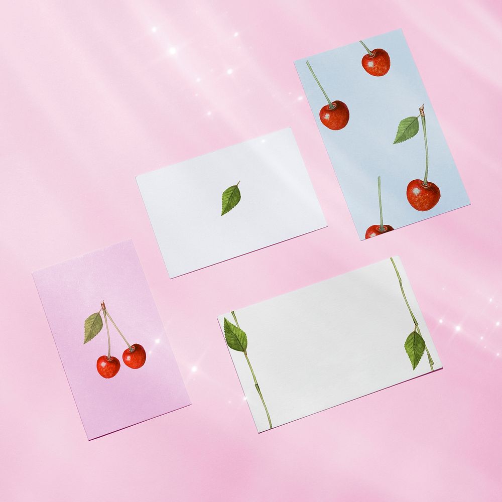 Blank name card flat lay set, aesthetic pink background