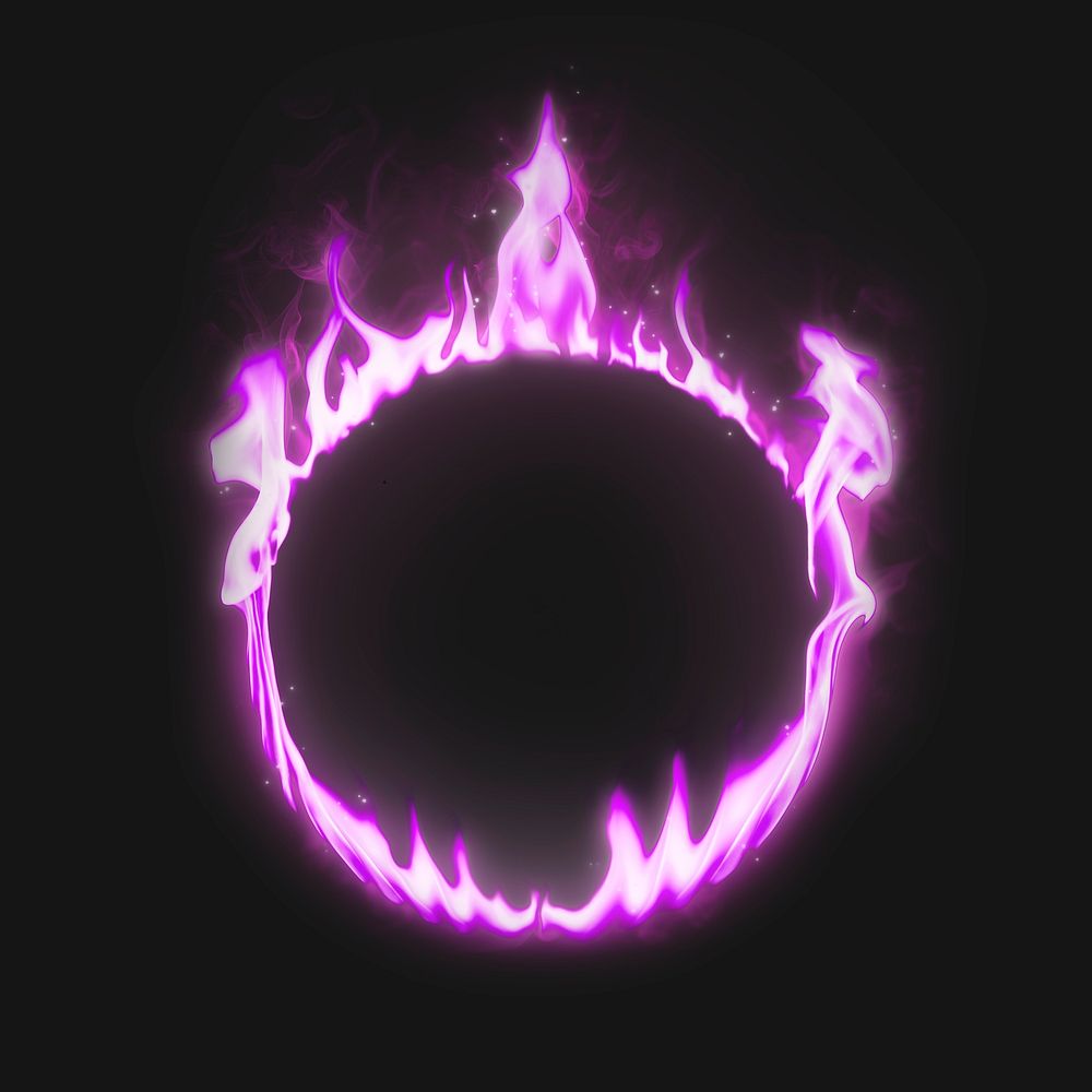Flame frame, pink neon circle shape, realistic burning fire psd