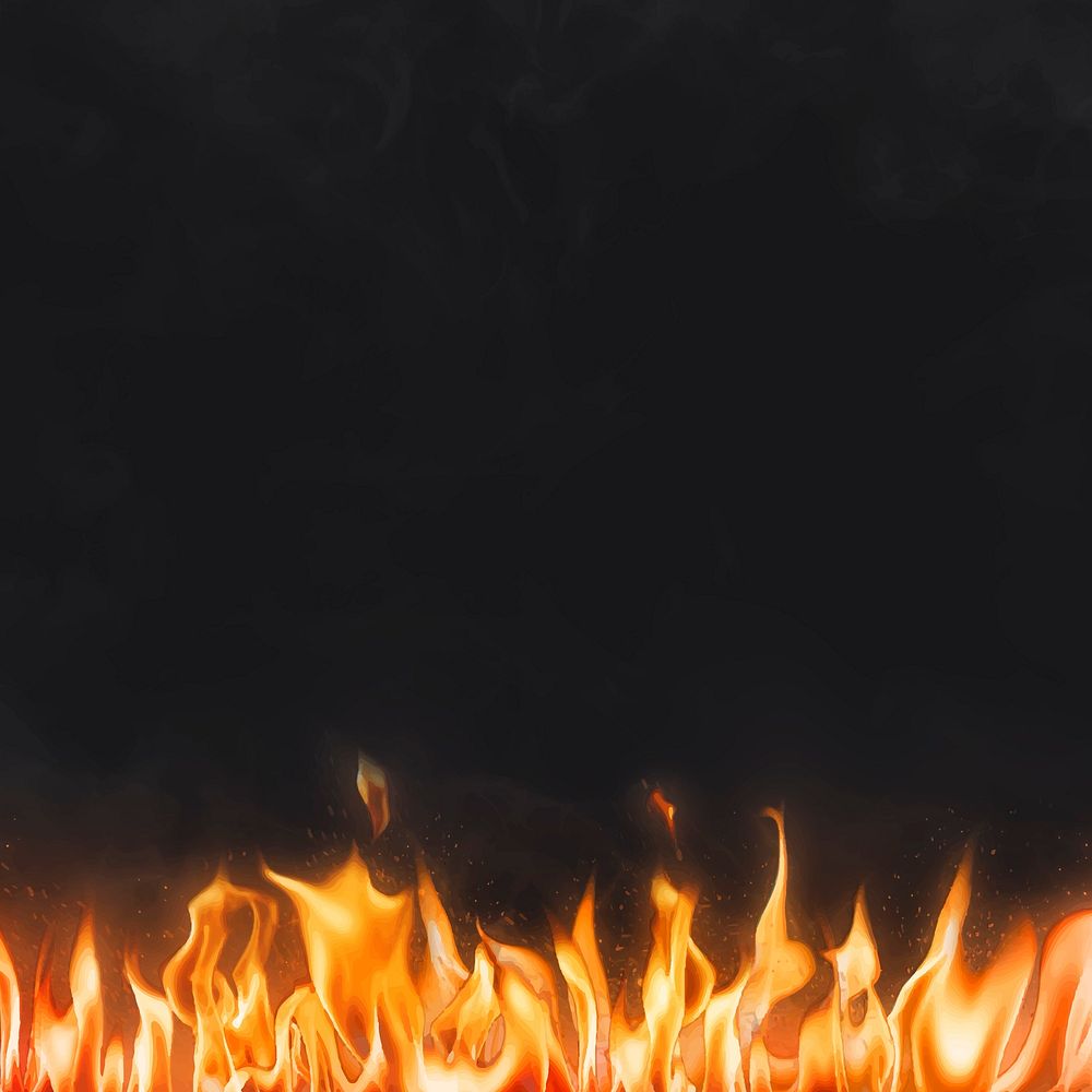 Flame border background, black realistic fire image vector