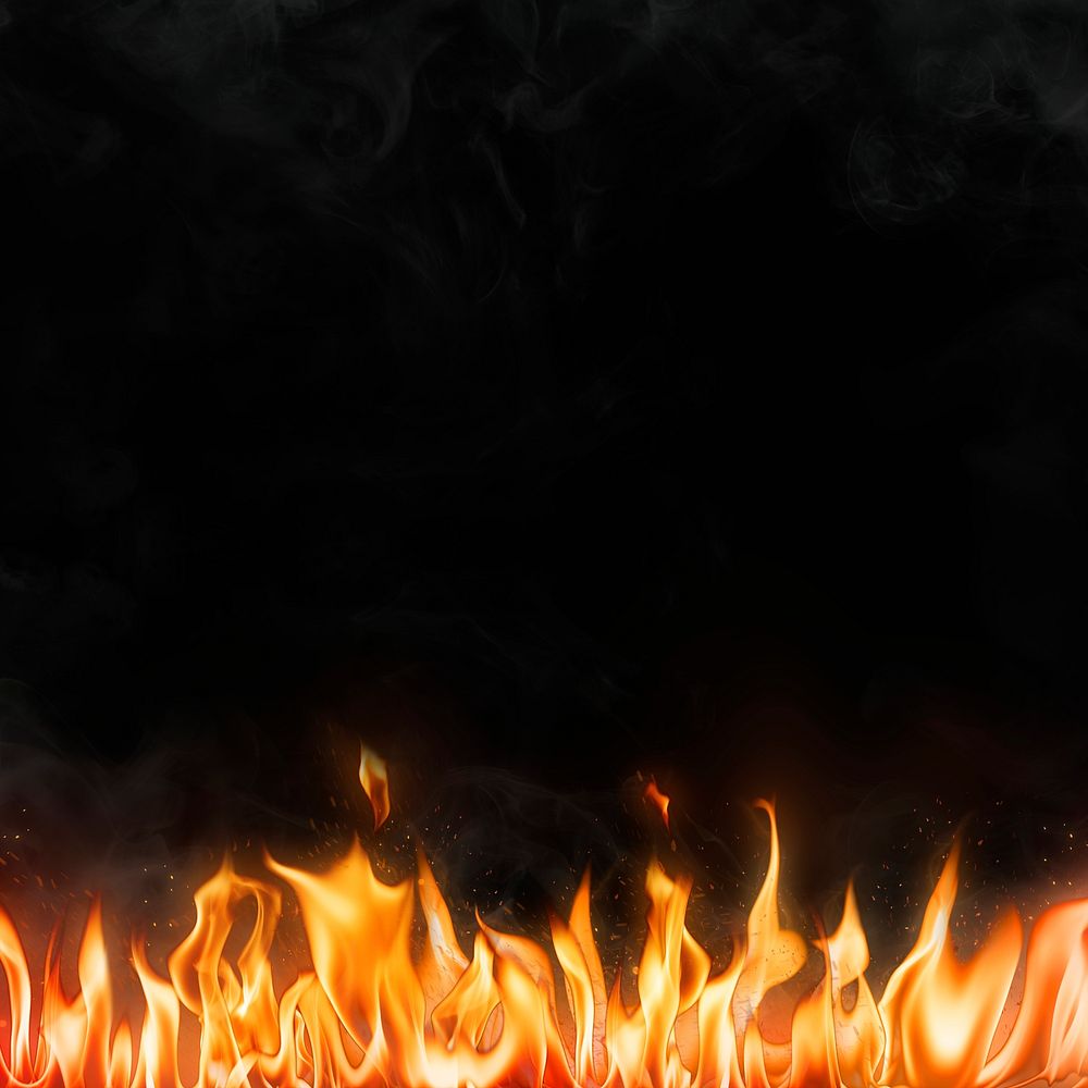 Flame border background, black realistic fire image
