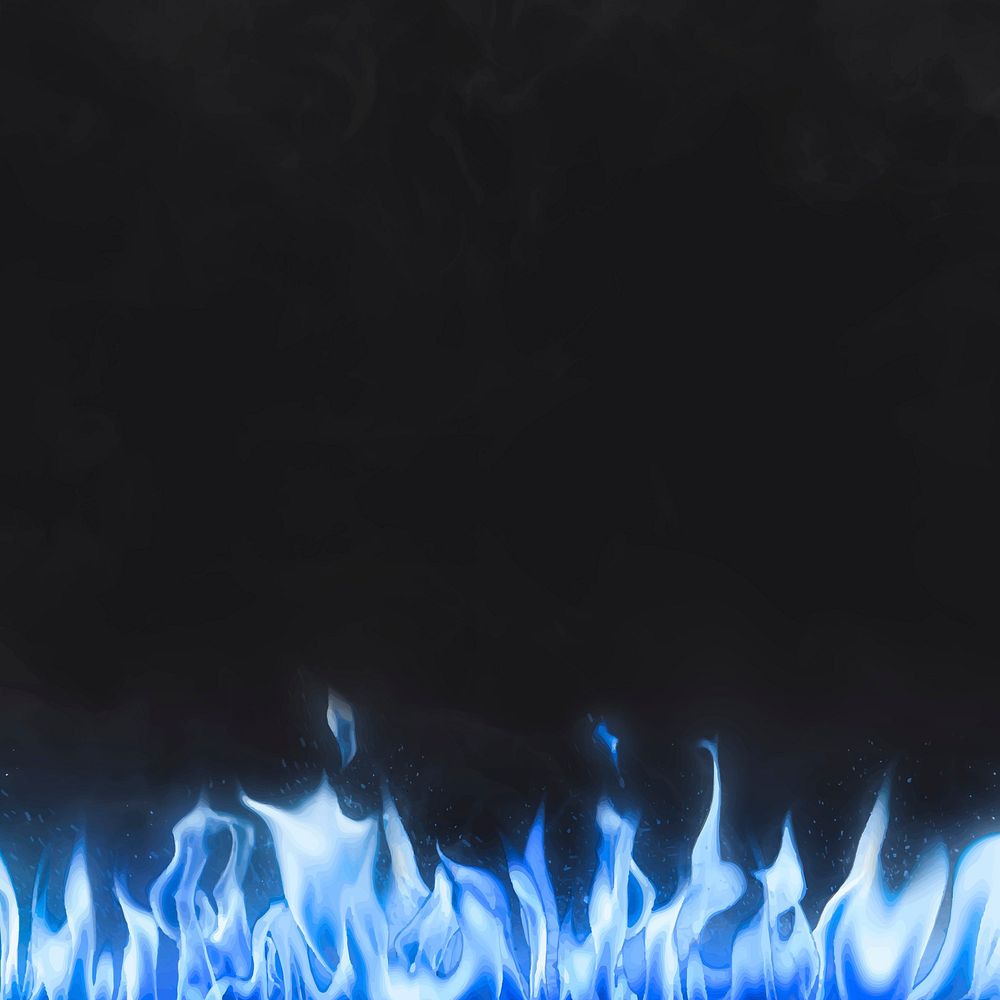 Black flame background, blue border realistic fire image vector