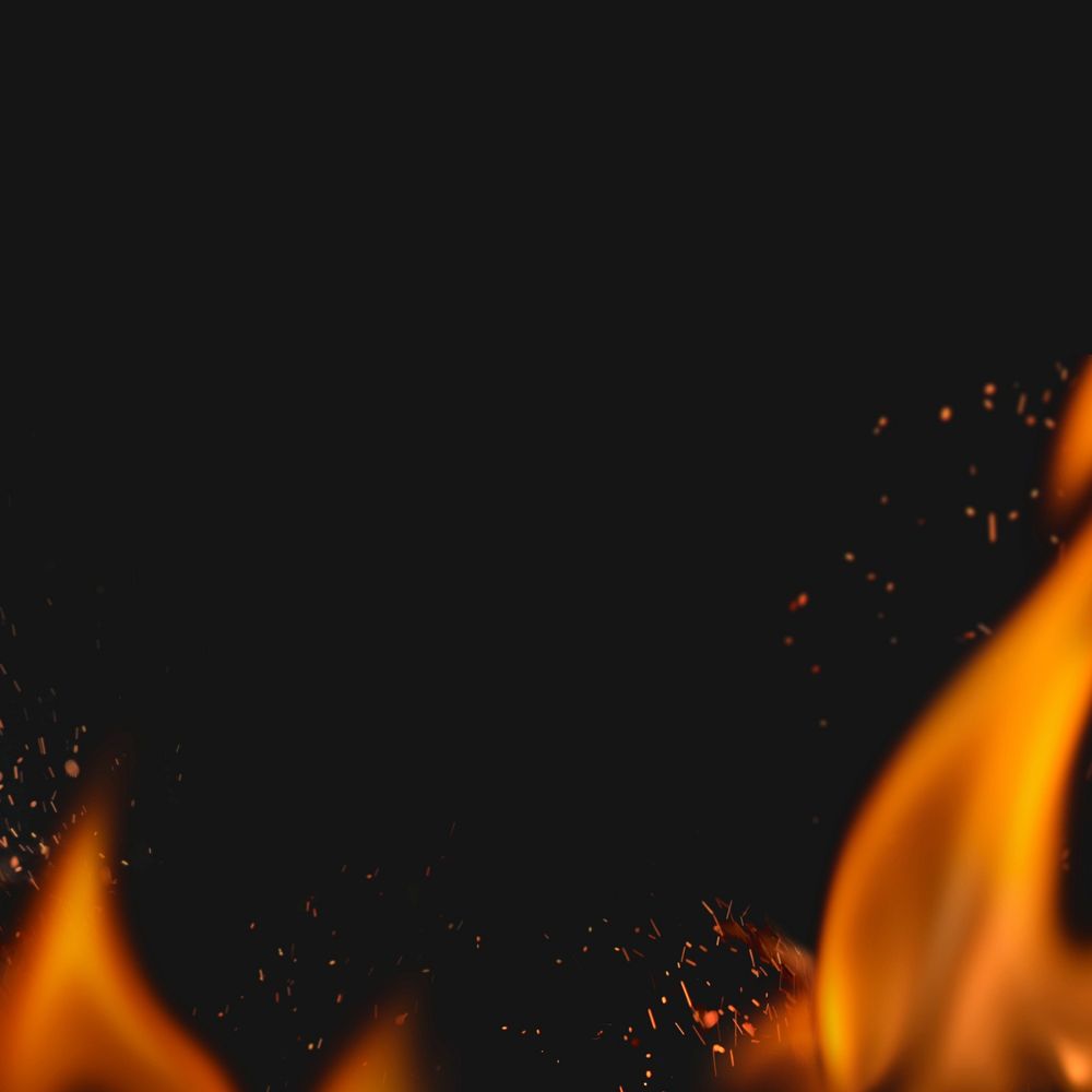 Fire sparks background, realistic flame border, black design space psd