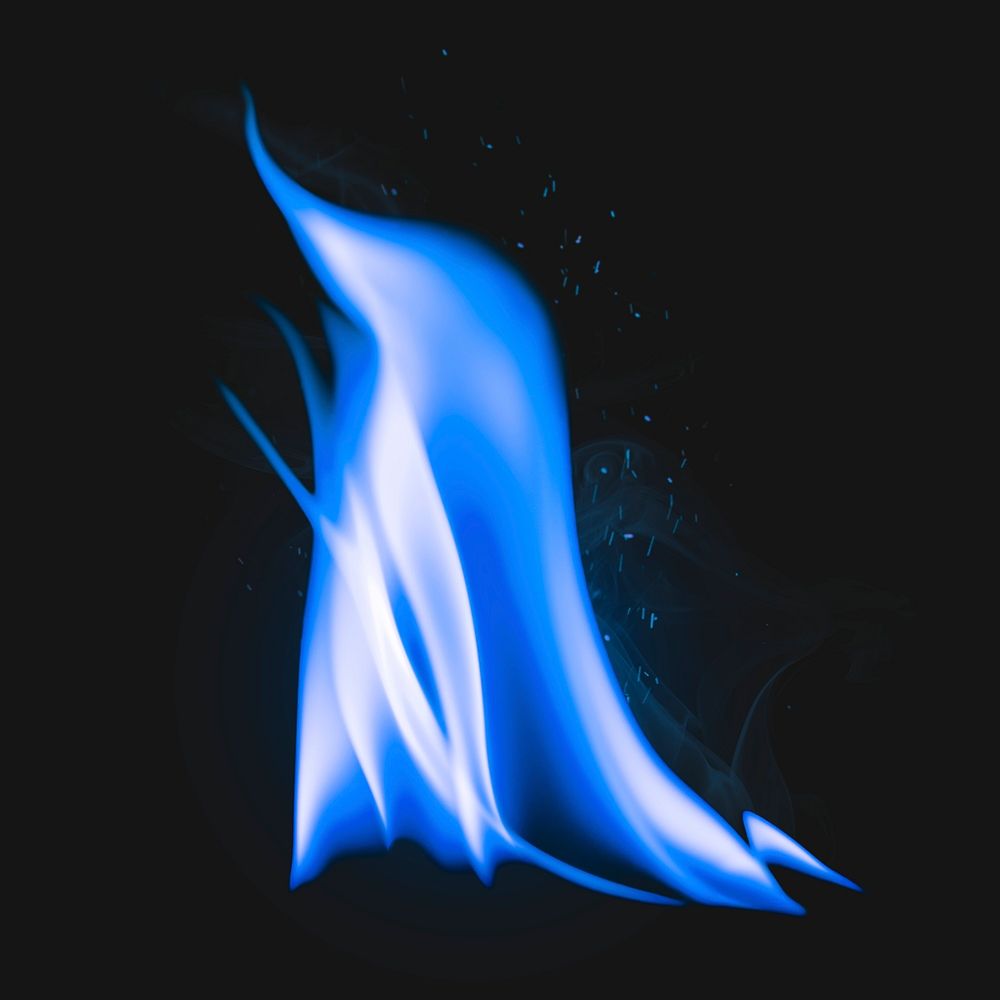 Blue flame sticker, realistic torch fire image psd
