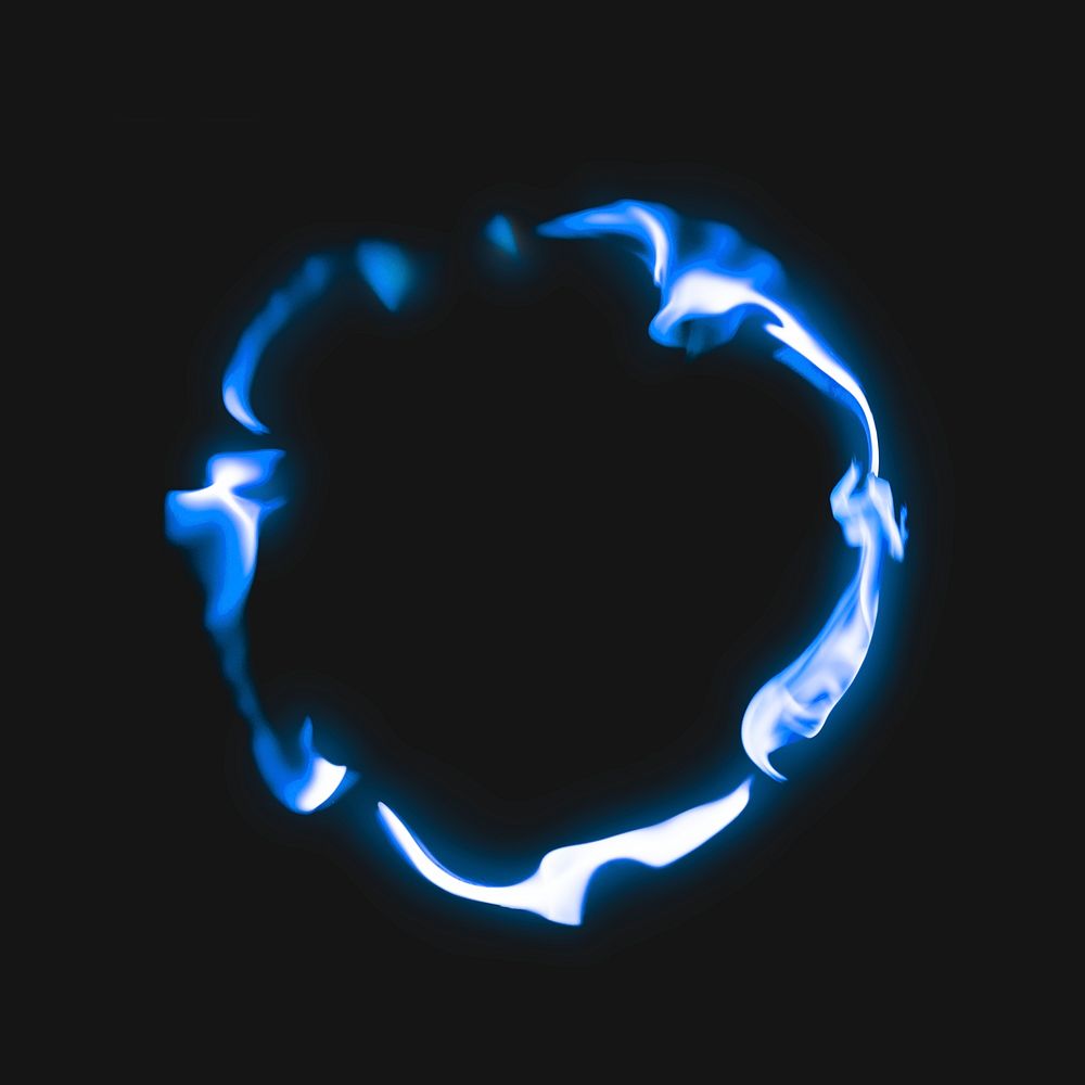 Flame frame, blue circle shape, realistic burning fire