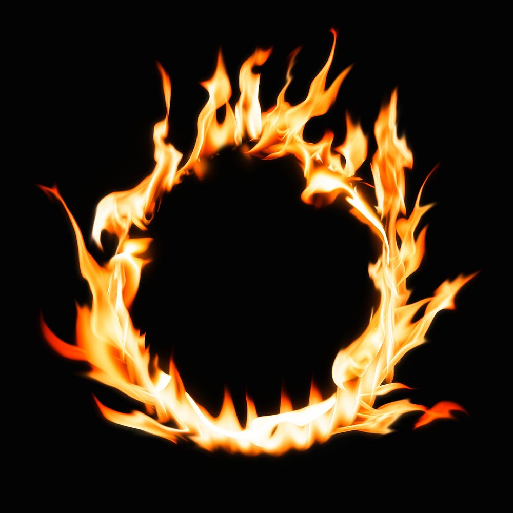 Flame frame, circle shape, realistic burning fire