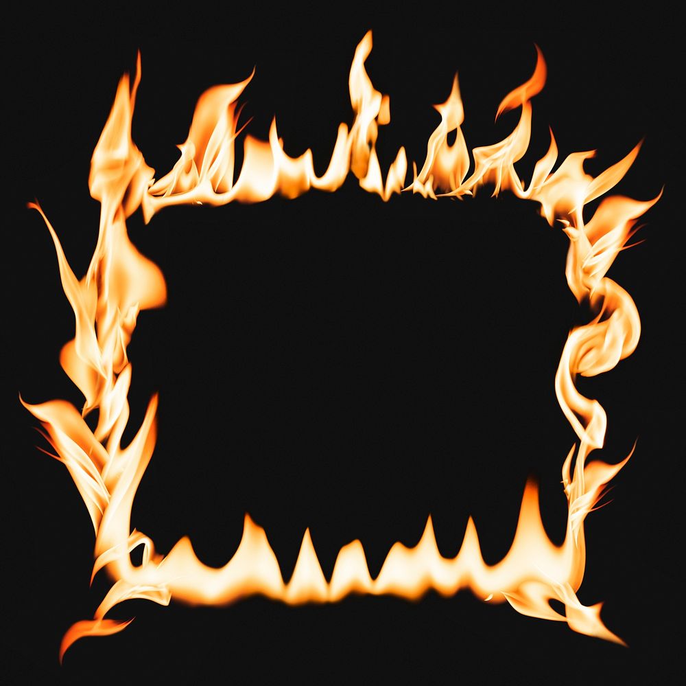 Flame frame, square shape, realistic burning fire