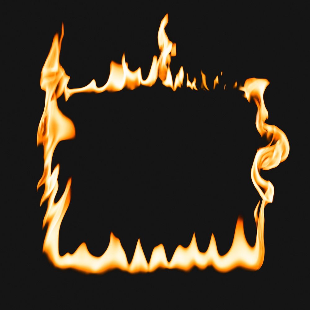 Flame frame, square shape, realistic burning fire