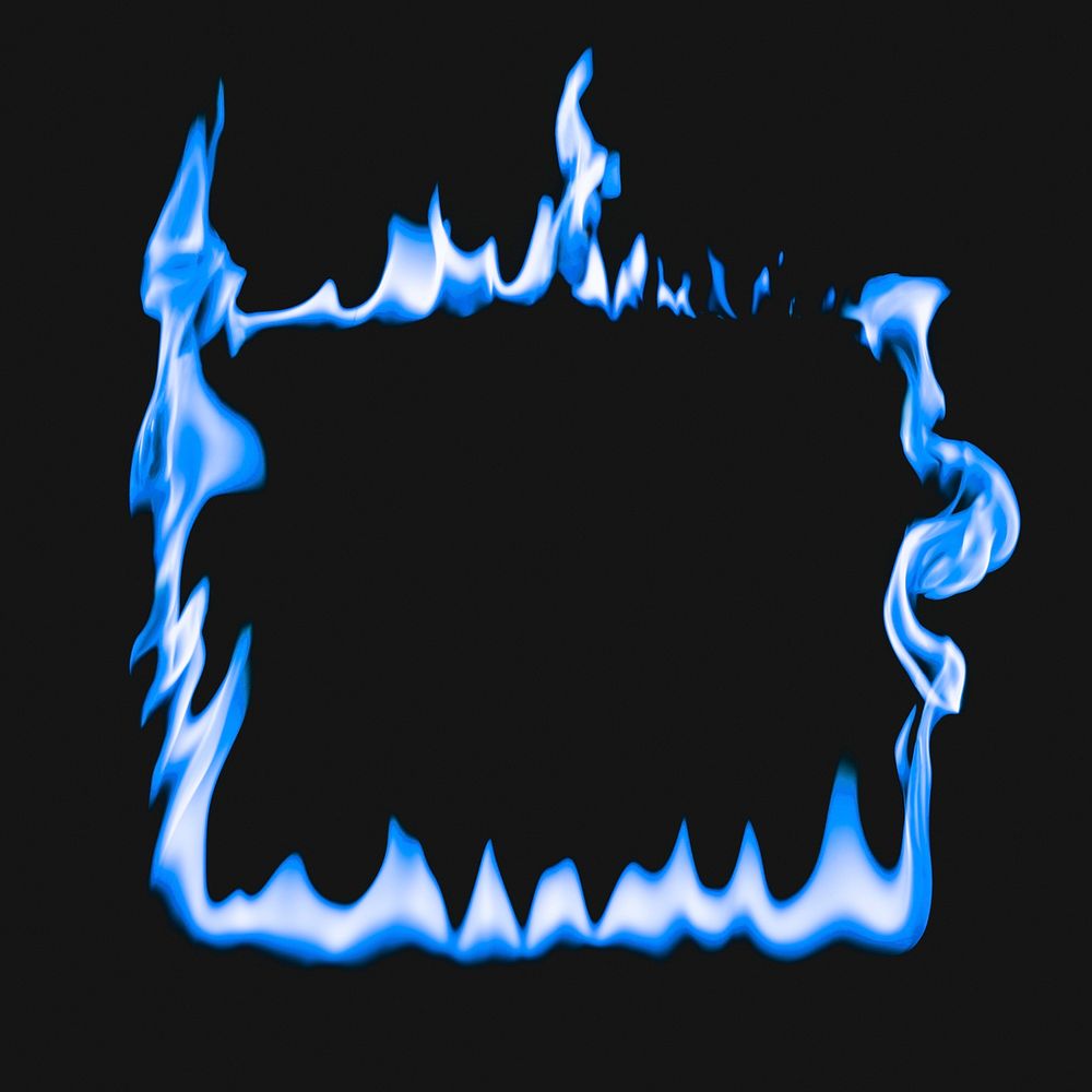 Flame frame, blue square shape, realistic burning fire
