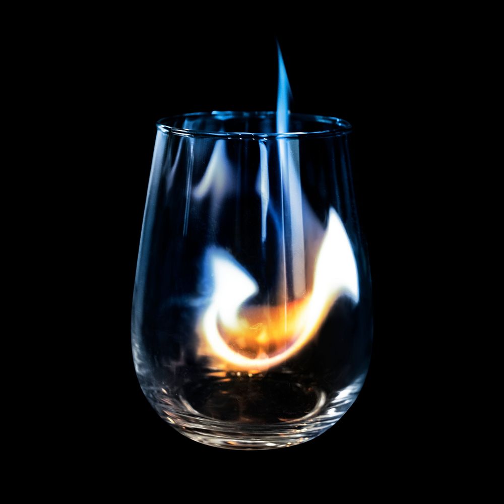 Flaming tumbler glass image, aesthetic burning fire effect psd