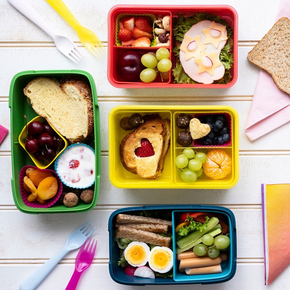 Kids food, lunchbox design with healthy snacks