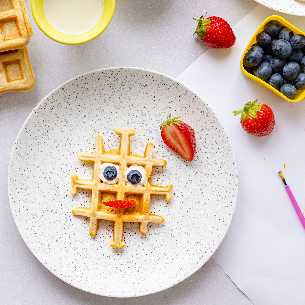 Waffle, kids food art, funky breakfast treat