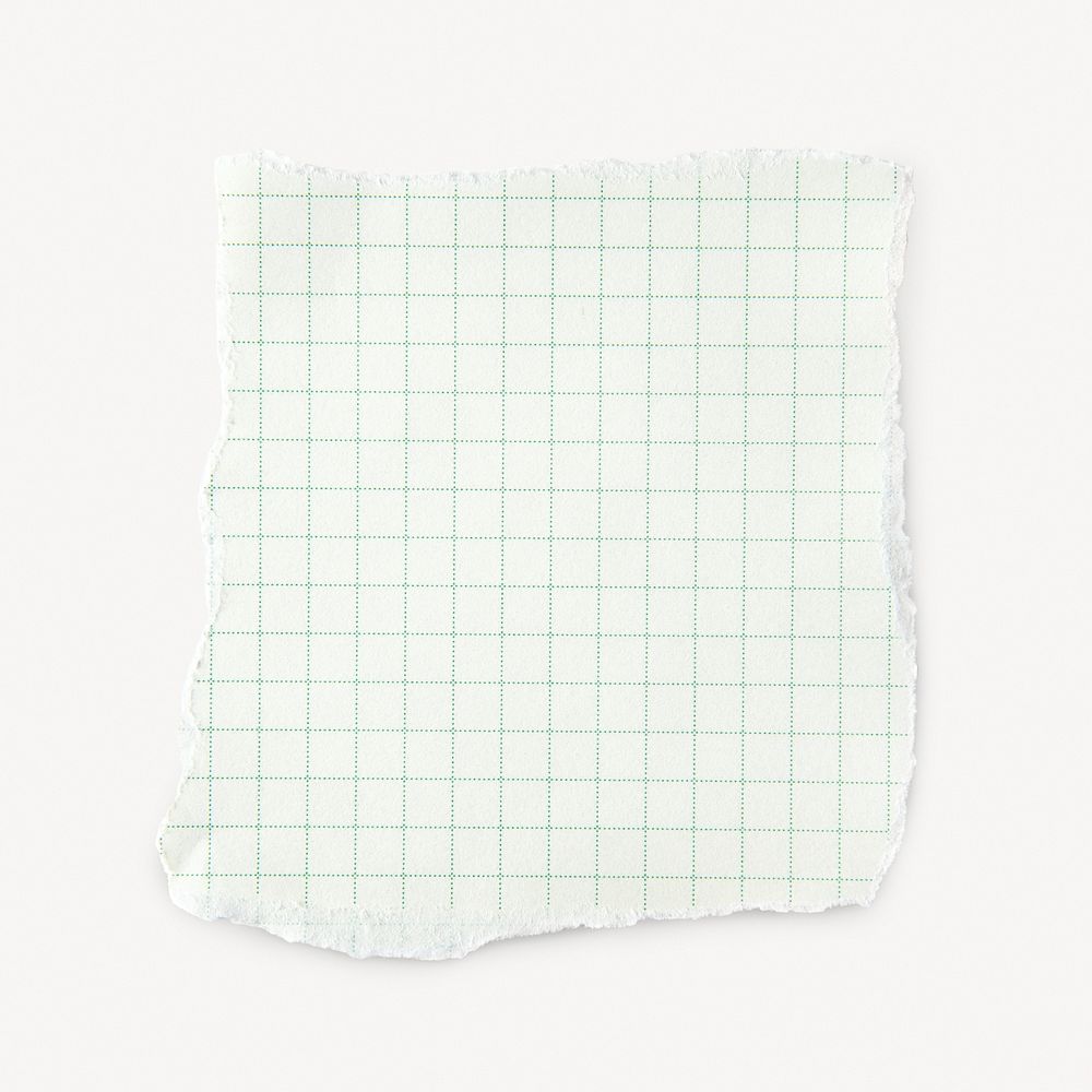 Green torn grid paper note, stationery element psd