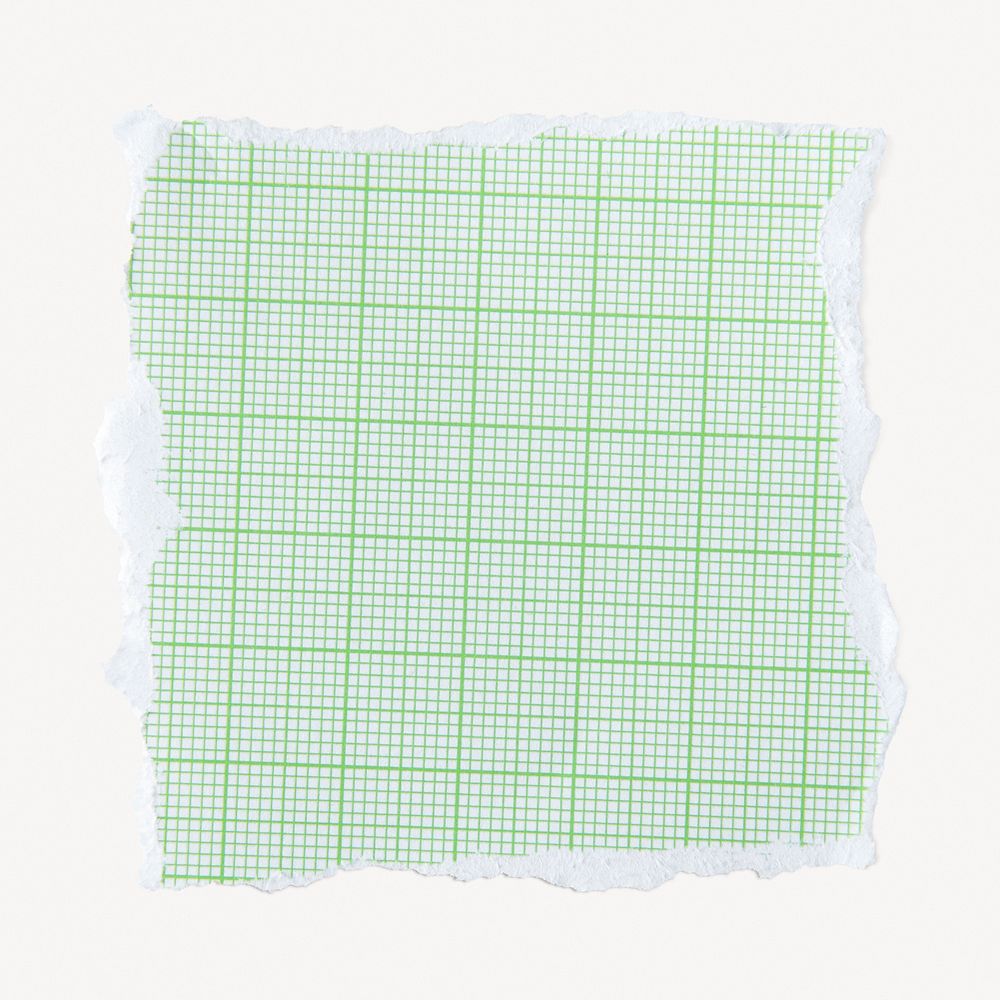 Green torn grid paper note, stationery element psd