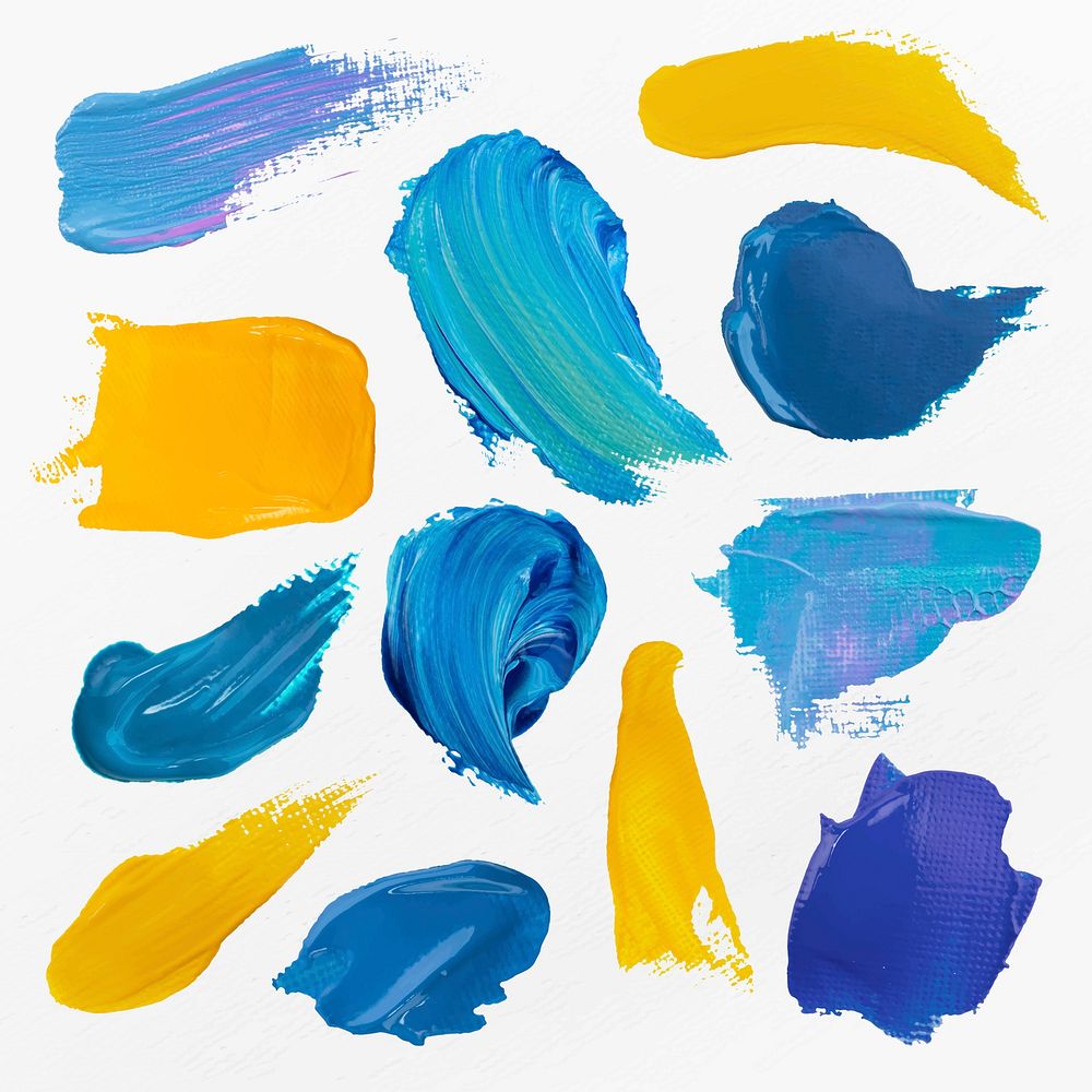 Blue paint smudge textured vector brush stroke creative art graphic set