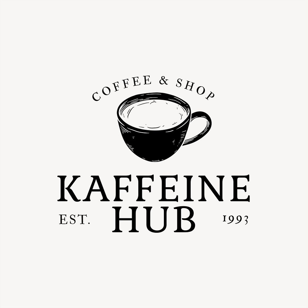 Editable coffee shop logo psd business corporate identity with text and coffee cup