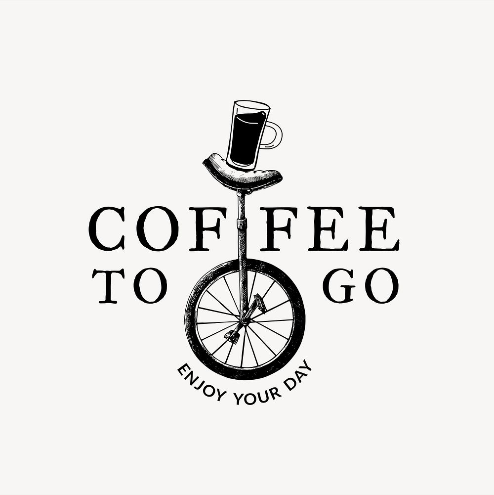 Editable coffee shop logo psd business corporate identity with text and monocycle illustration